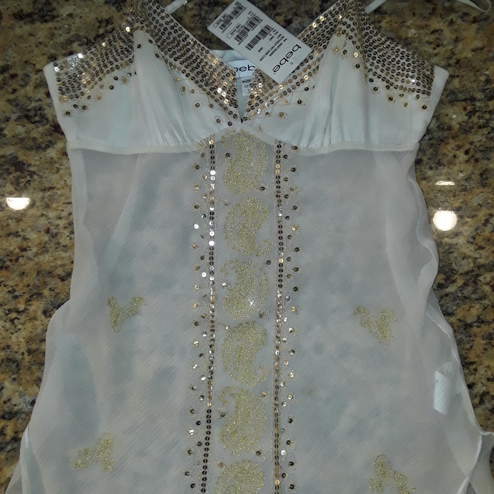 Sheer white with gold detail camisole